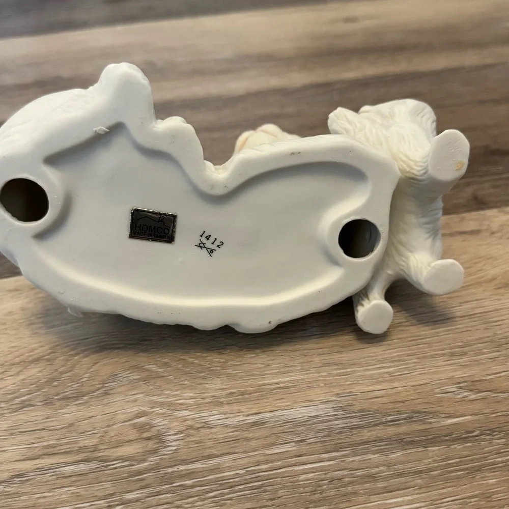 Vintage Homco White Persian Mother Cat w/2 Kittens #1412 Ceramic Figurine